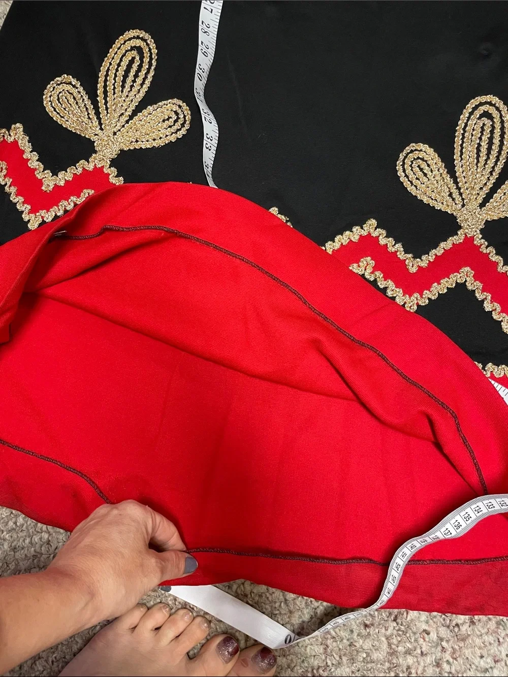 Vintage 60s/70s Black/Red/gold ribbon Maxi gown Dress - Women's Long Sleeve - Picture 8 of 10